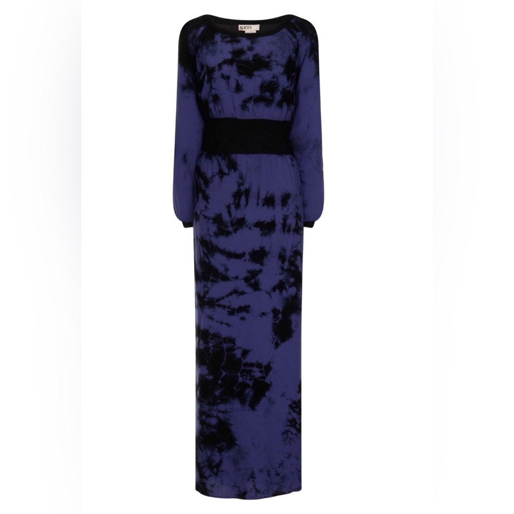 Alice's Pig Bella's Batik Long Sleeve Maxi Dress Blue & Black Tie Dye Us 8 Nwt